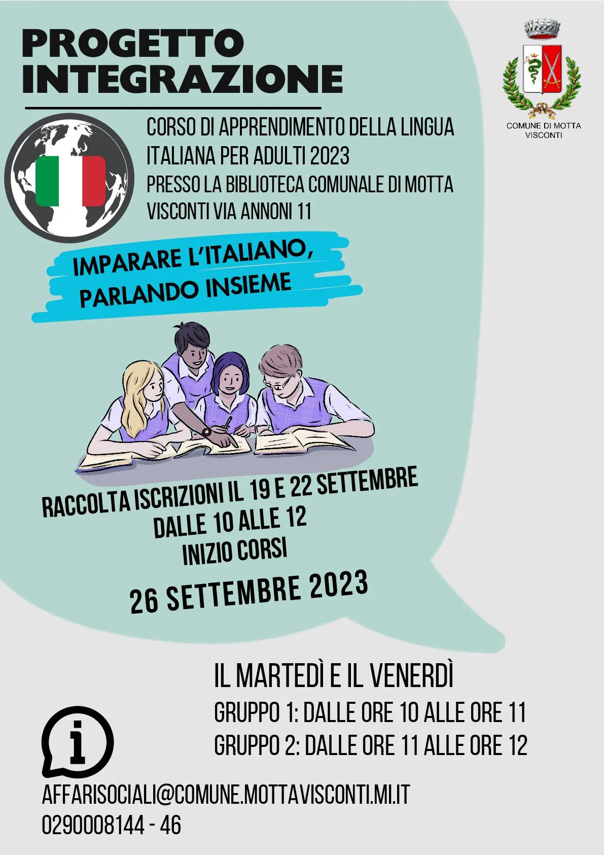 Immagine del volantino che pubblicizza l'evento formativo Corso di Italiano
