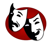 logo con due maschere per richiamare l'idea di teatro